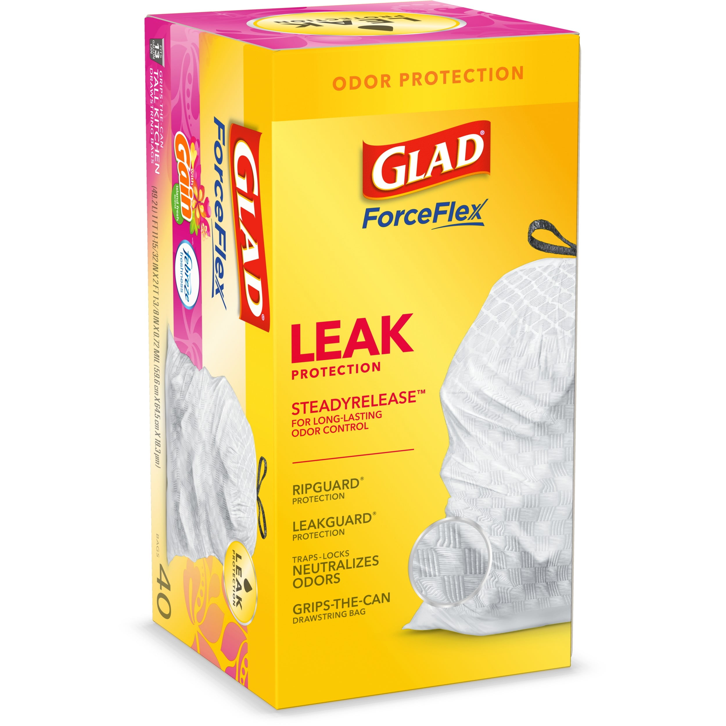 Glad ForceFlex with Febreze Fresh Clean Scent Tall Kitchen Drawstring Trash  Bags, 40 ct - Fry's Food Stores
