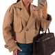 thumbnail image 2 of Gabardina Corta para Mujer, con Doble Botonadura y Cuello de Solapa, Chaqueta Corta de Larga para Otoño e Invierno Caqui XXL, 2 of 9
