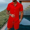 thumbnail image 2 of Tiweut Mens Outfits Sets Summer Sports Comfortable Short Sleeve Lapel Button Down Shirts Shorts Two Piece Suit for Man Red,3XL, 2 of 9