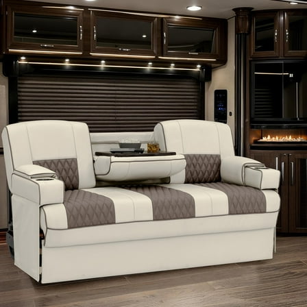 Qualitex Monument Console SL RV Sofa Bed - 68" Wide - Bisque & Light Antelope Ultimate Leather
