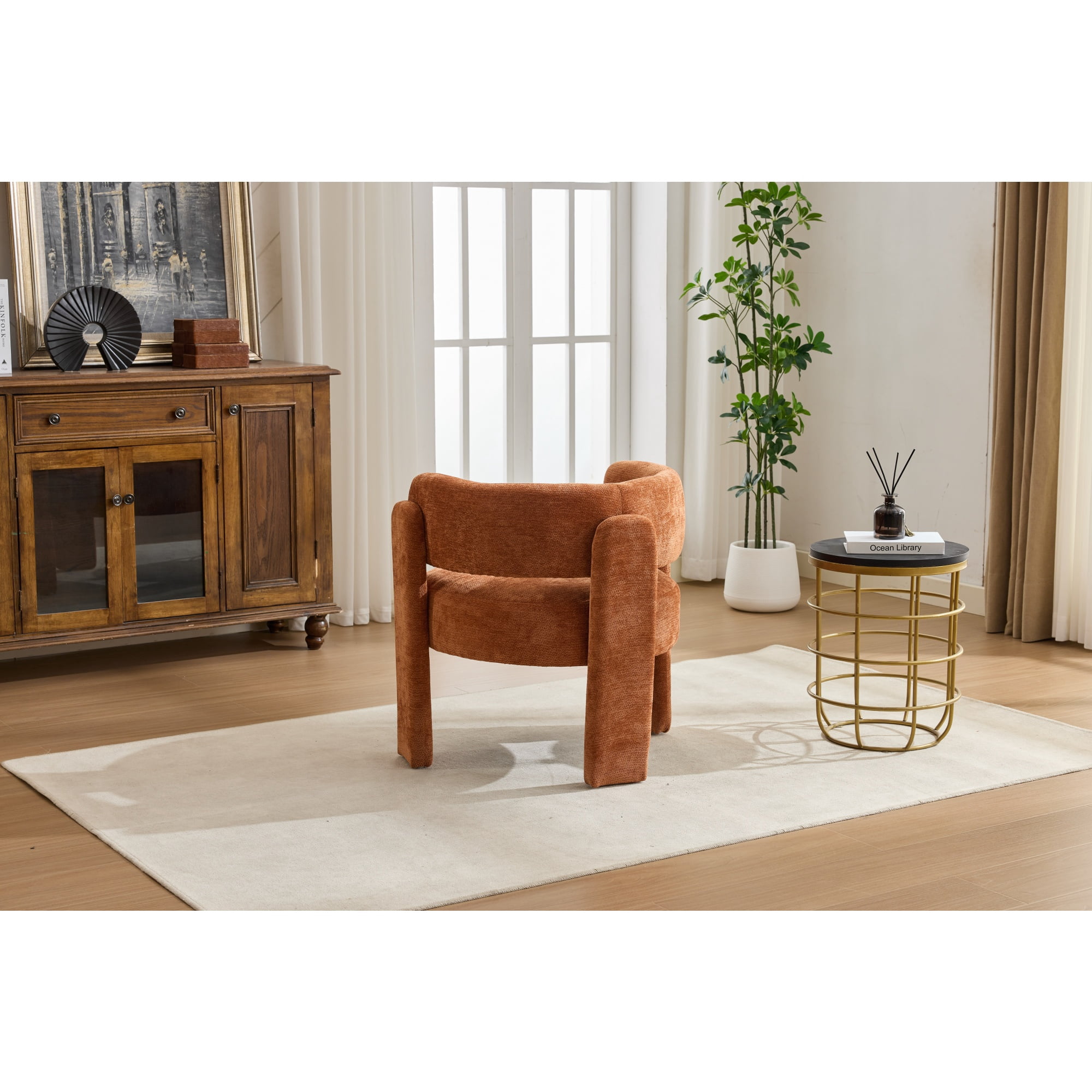 Accent Chair, Armchair, Boucle Chair&nbsp;Modern Upholstered Fabric Accent Armchair, Comfortable Leisure Single Sofa Chair for Living Room, Bedroom, Office, Orange