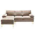 thumbnail image 1 of Modern Sectional Sofa, 3 Seater Accent Sofa with Golden Metal Legs, Living Room Modular Sofa with Comfortable Backrest, Upholstered Accent Sofa Couches, Large L-Shaped Sofa Set, Camel, 1 of 7