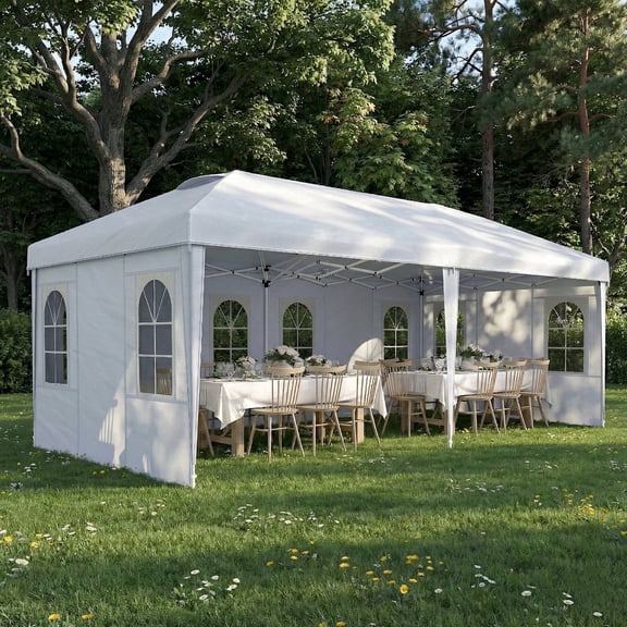 Hommow 10x20 Heavy Duty Pop Up Canopy Tent with 6 Removable Sidewalls, Waterproof UV50 with Mosquito Netting for Backyard, Party, Wedding & Commercial Use, White
