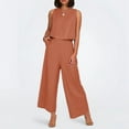 thumbnail image 2 of Women's Solid Color Linen 2 Piece Set Sleeveless Crop Top With Buttons And Wide Leg Pants, 2 of 2