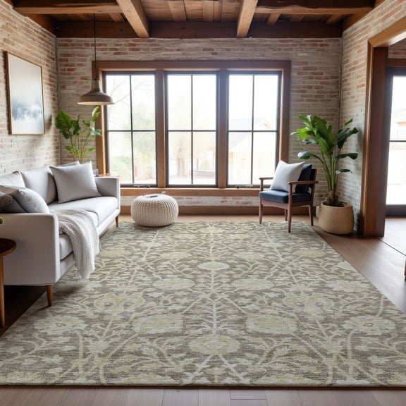 Addison Rugs Mayfield Premium Machine Washable Transitional Floral Mocha Rectangle Rug, 9' x 12'