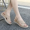 thumbnail image 2 of Gubotare Wide Sandals for Women 2025 Dressy Strappy Arch Support Flat Wedge Sandals Walking Women Open Toe Ankle Strap Comfortable Platform Slip-On Shoes for Summer Beach Casual (Beige,Size 7.5), 2 of 9