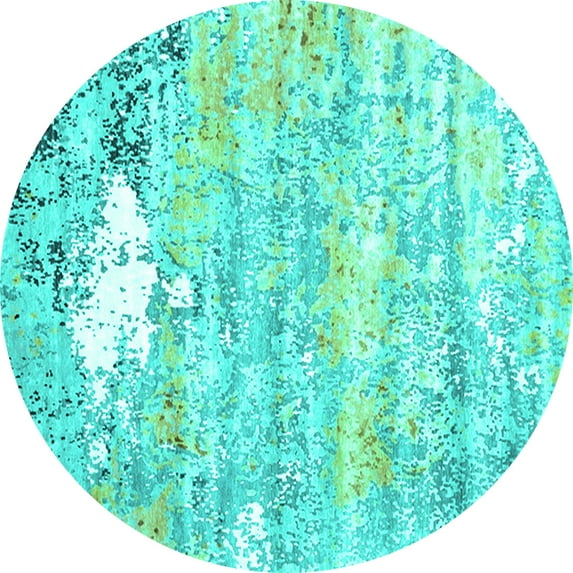 Ahgly Company Indoor Round Oriental Turquoise Blue Industrial Area Rugs, 7' Round