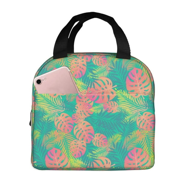 Easygdp Colorful Palm Leaves Bolsa Térmica Premium - Tela Oxford Impermeable, Gran Capacidad, Bolsillo Frontal, Unisex para Trabajo, Escuela, Actividades al Aire Libre y Picnics