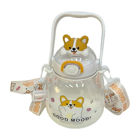 

YeccYuly Straw Bottle Refillable Large Capacity Portable Shoulder Strap Cartoon Water Cup for Students