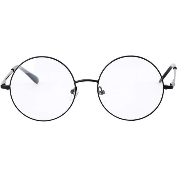Agstum Retro Round Metal Non-Prescription Optical Eye Glasses Frame with Spring HInge Clear Lens