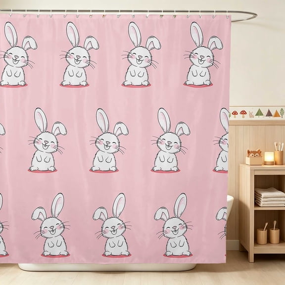 Erosebridal Bunny Shower Curtain 72Wx72L for Girls, Happy Faces Waterproof Bathroom Curtain