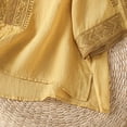 thumbnail image 5 of DeHolifer T-Shirts for Women Cotton Linen 3/4 Sleeve Embroidered Retro Printed Crewneck Casual Loose Blouse Yellow L, 5 of 8