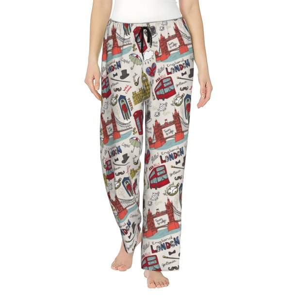 Balery London Landmark1 Pantalones de pijama para mujer, pijamas ultraligeros, pantalones de estar por casa-Small