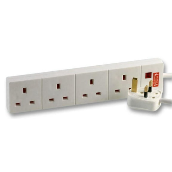 PRO ELEC - 4 Gang Surge Protected Extension Lead, White 2m