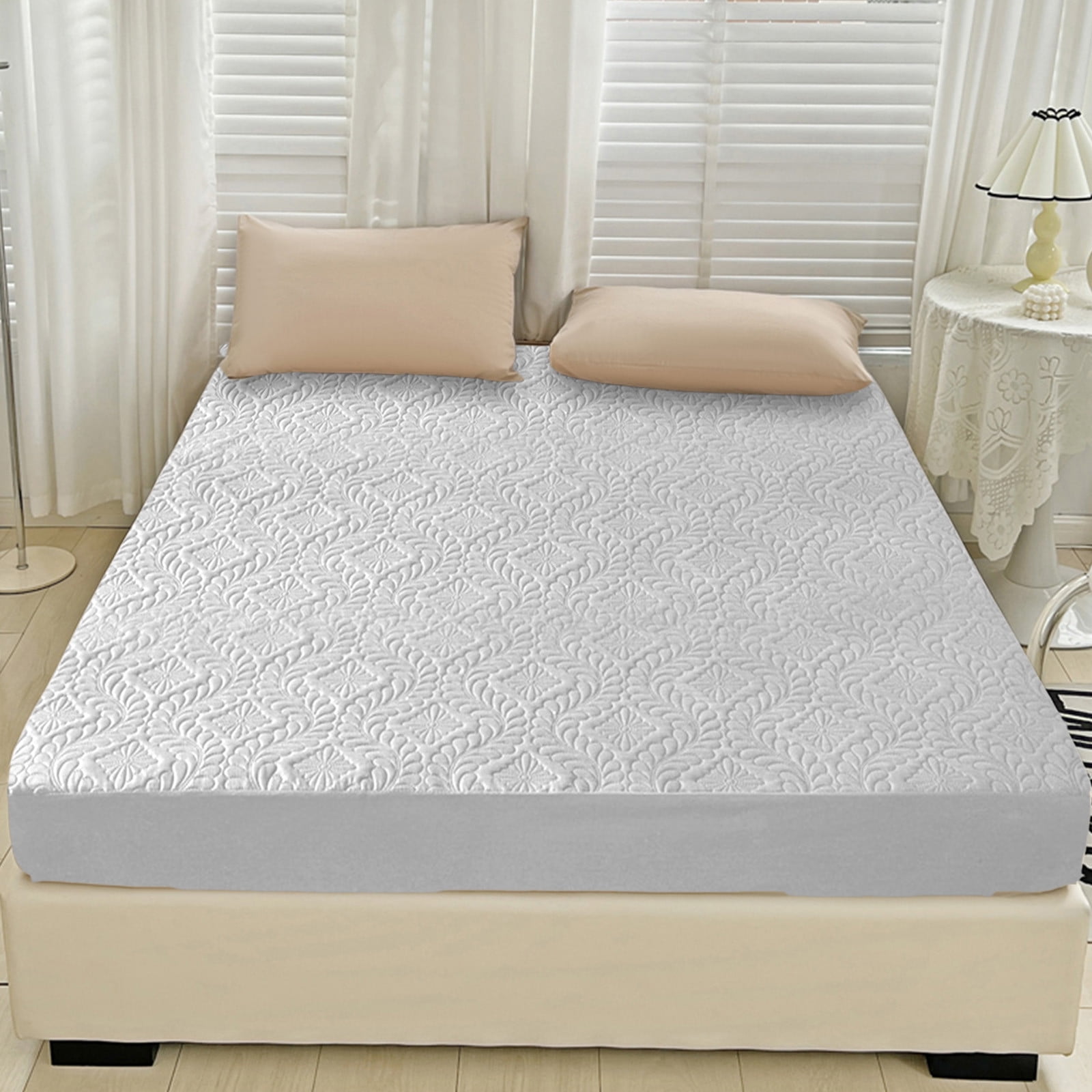 Waterproof Mattress Protector Laminated Bed Cover 6.6Ft x 6.6Ft, Watertight Breathable Hypoallergenic Easy Clean Mattress Encasement, Bedroom Home Bedding Guest Room Hotel Bed Hat Mattress Cover