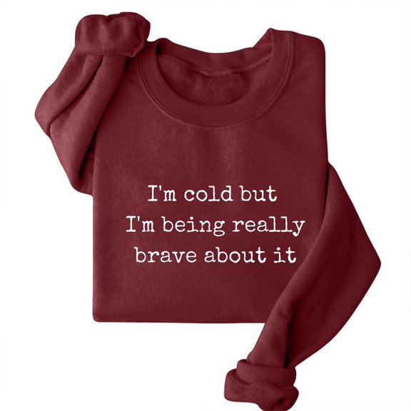 Weikingp Women's I'M Cold Graphic Sweatshirt Oversized Sweatshirt Plain Crewneck Sweatshirts Mother Sweatshirt Loose Casual Long Sleeve Pullover Fall Winter Tops Red S