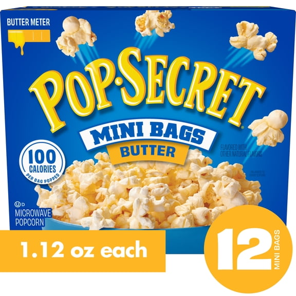 Pop Secret Microwave Popcorn, 100 Calorie Butter Flavor, 1.1 oz Mini Bags, 12 Ct