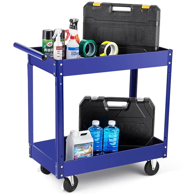 AKDSteel Heavy Duty 2 Tray Rolling Tool Cart – 400 lbs Capacity Utility Cart with Pegboard for Garage, Warehouse, Repair Shop