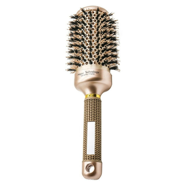 Cepillo redondo grande de 5 cm con cerdas de jabalí para secar, peinar, rizar y dar brillo al cabello. Cepillo dorado para mujeres