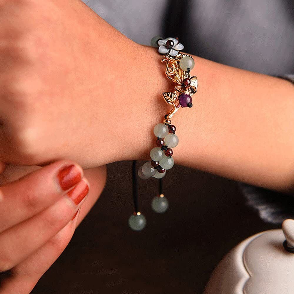 Hand Braided Flowers Bracelets Amulet Natural Jade Beads Bracelets Bangle Women