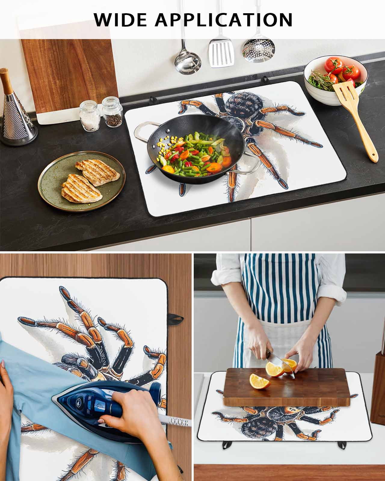 nqOlkjepod Large Induction Cooktop Protector Mat 36"x21", Modern Animals Print Stove Top Covers for Electric Stove, Watercolor Chic Spiders Decorative Stove Burner Cover Mats, Glass Top Stove Cover