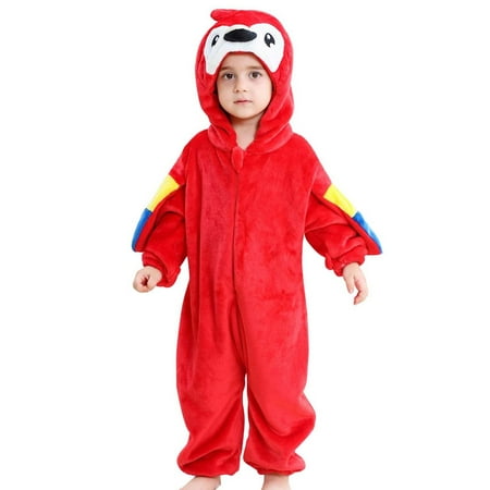 LIIPEE Boys Romper Casual Baby Cartoon Animal Long Sleeve Hooded Jumpsuit Soft Flannel Cozy Winter Toddler Bodysuit Comfortable Breathable Cute Daily Onesie Red 0-6 Months
