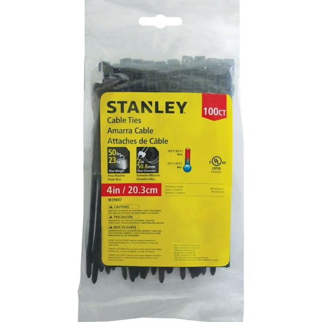 Stanley 200ct 4 Dans. Attaches de câble noires