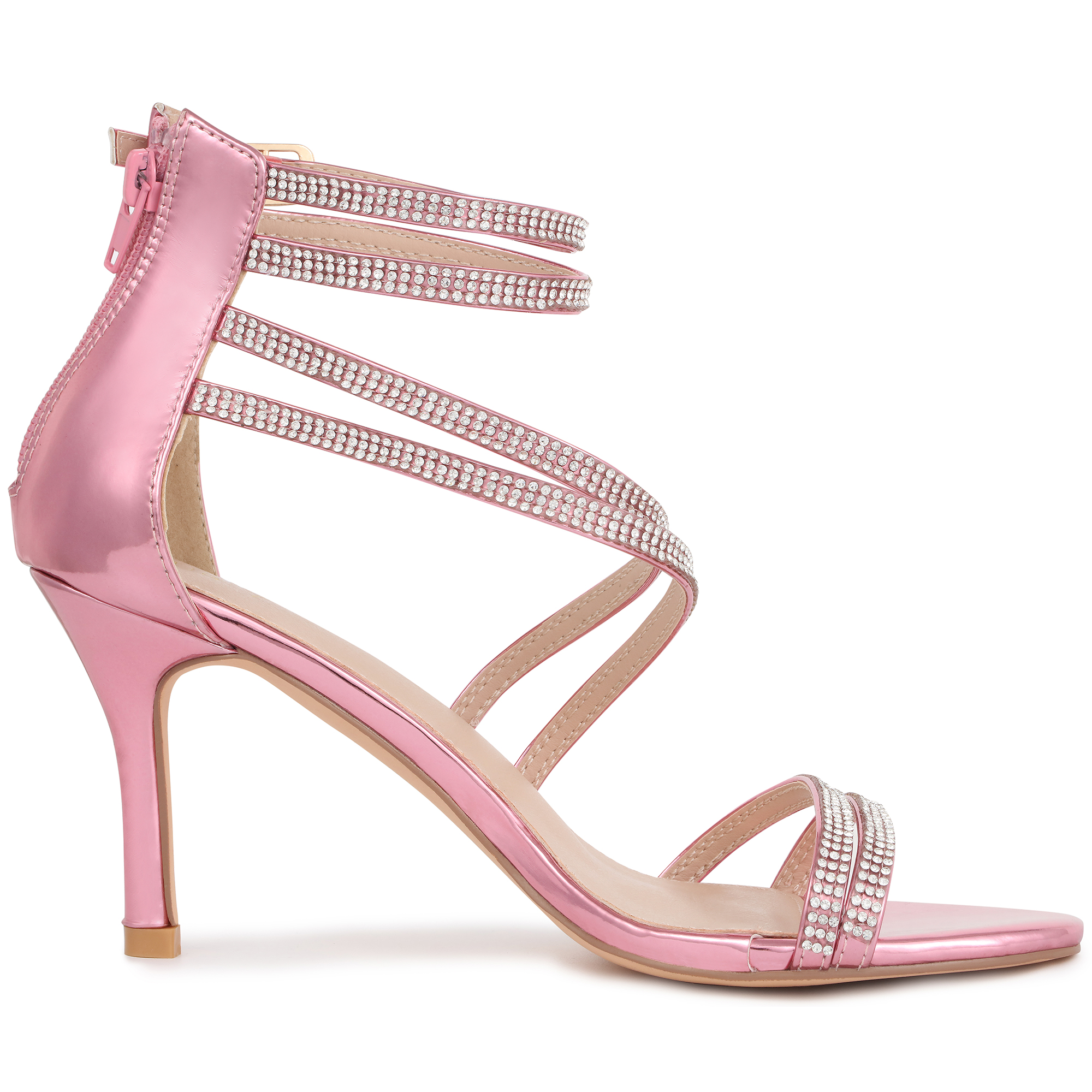 DARING DIVA Women's Ankle Strap Rhinestone Stiletto Heels Sandals Pink 9