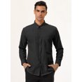 thumbnail image 3 of Camisa de vestir para hombre, manga larga, clásica, color sólido, ajustada, con botones Negro S, 3 of 6