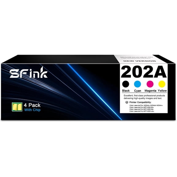 202A Toner Cartridge 4-Pack Compatible for HP202A 202X CF500A CF500X Toner Cartridge for Laserjet Pro MFP M281fdw M281cdw M254dw M254nw M281fdn M280nw M254dn Printer Ink （Black/Cyan/Yellow/Magenta）
