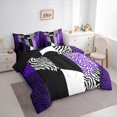 thumbnail image 3 of jejeloiu Geometric Zebra Striped 7 Pieces Bedding Comforter Set,Purple White Black Full Bedding Set For Girls Kids Reversible, 3 of 8