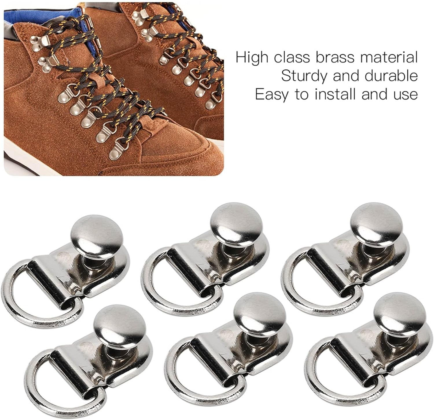 Shoe Boot Buckle, D Ring Eyelet Buckle, Shoe Boot Lace Hooks, Metal Shoelace Speed Mounting Buttonholes Eyes for Shoe Leather Bag DIY Rivet Tool