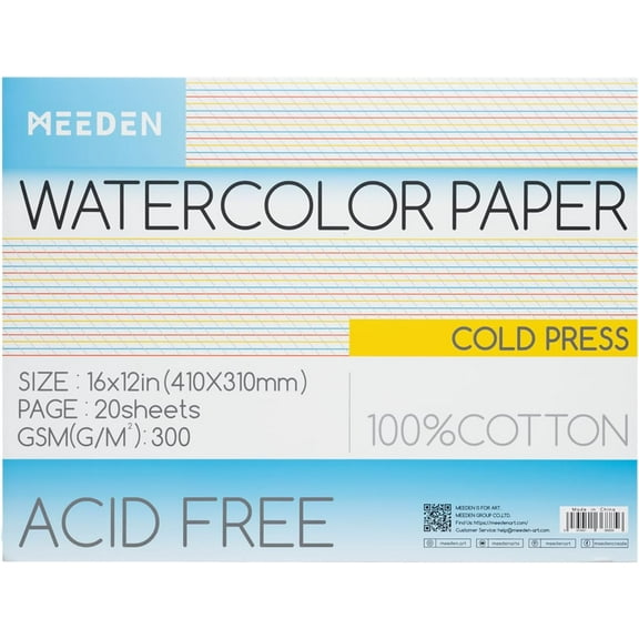 MEEDEN 16x12" Cold Press Watercolor Paper Pad 20 Sheets