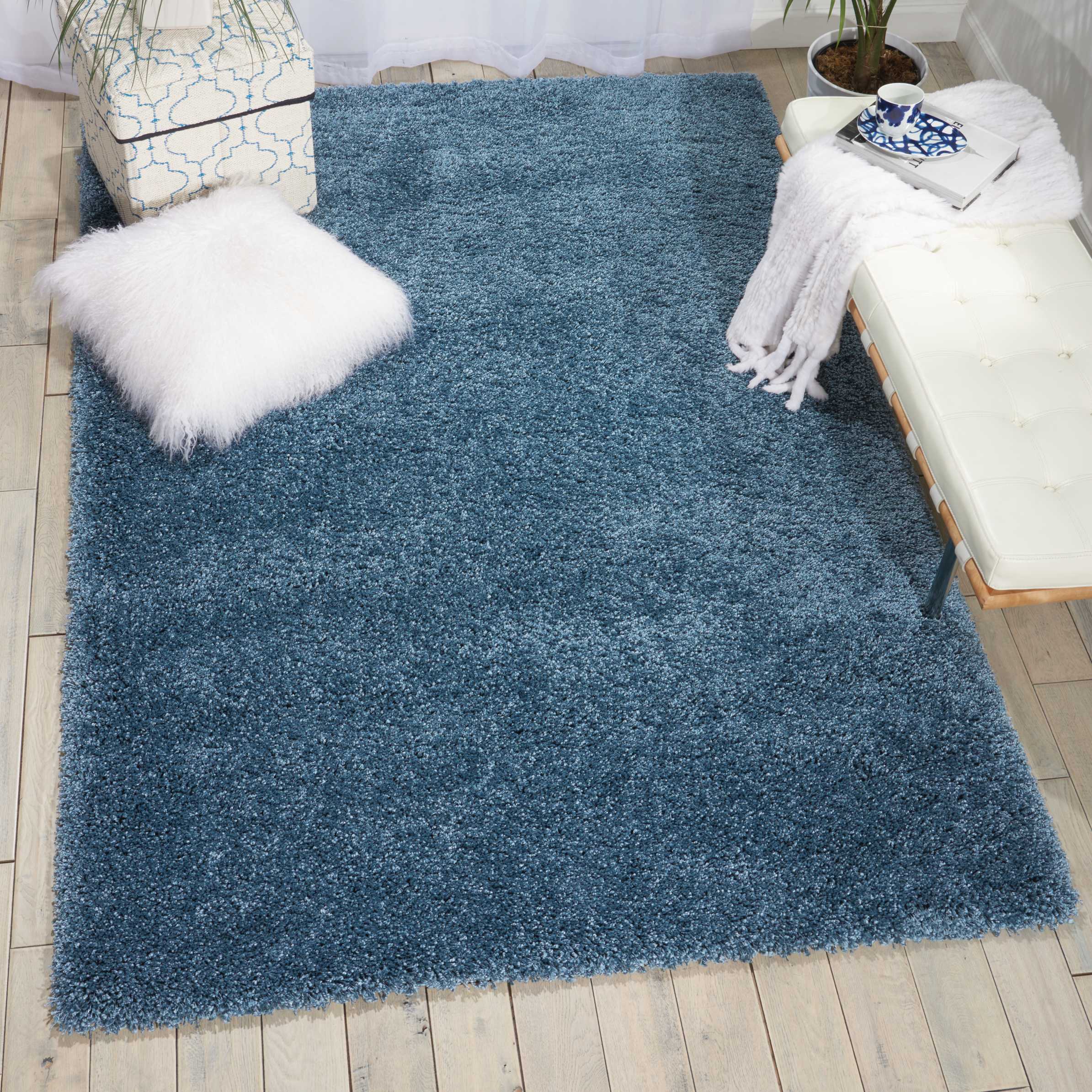 Nourison Amore Solid Slate Blue Area Rug