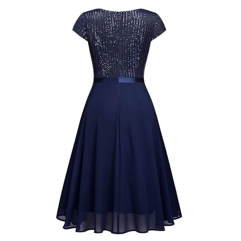 Gubotare Women's Party Wedding Ball Gown Sequin Layered Elegant Chiffon  Plus Size Formal Dresses(Dark Blue,M) - Walmart.com