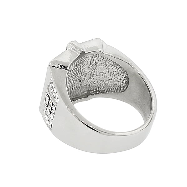 EDFORCE Stainless Steel Silver Tone Clear CZ Hip Hop Statement Mens Ring Band Size 10