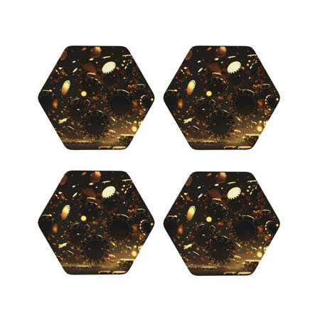 

Lukts Classical Golden Casino Print Leather Drinks Coasters Set of 4 Suitable or Drinks Furniture Protection and Easy Clean up-Hexagon