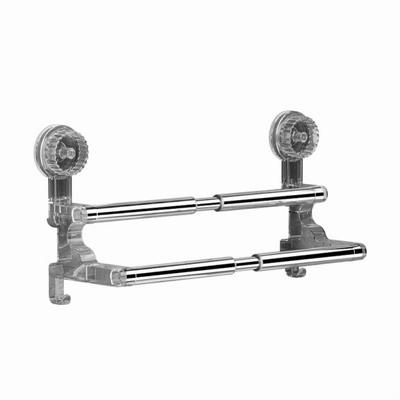 56-94cm Double-layer Suction Cup Adhesive Towel Rack, Economical Self Stick Bathroom Towel Holders, Towel Rack Hanger for Kitchen(Black)