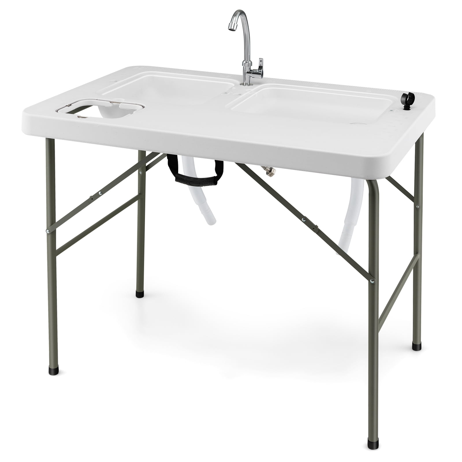 Topbuy Portable Fish Cleaning Table Folding Camping Table w/ 2 Sinks
