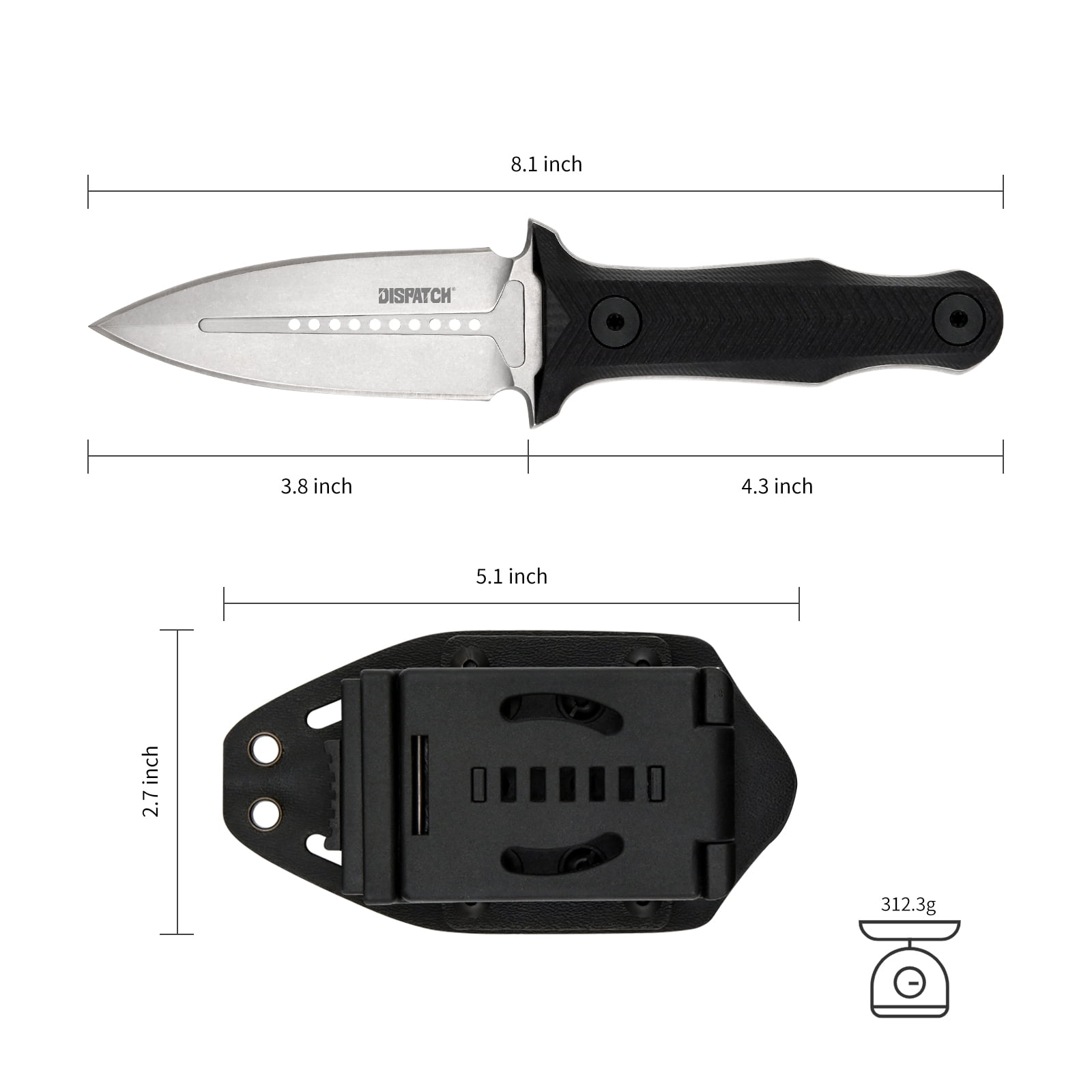 Dispatch 3.8" Fixed Blade Hunting Knife,