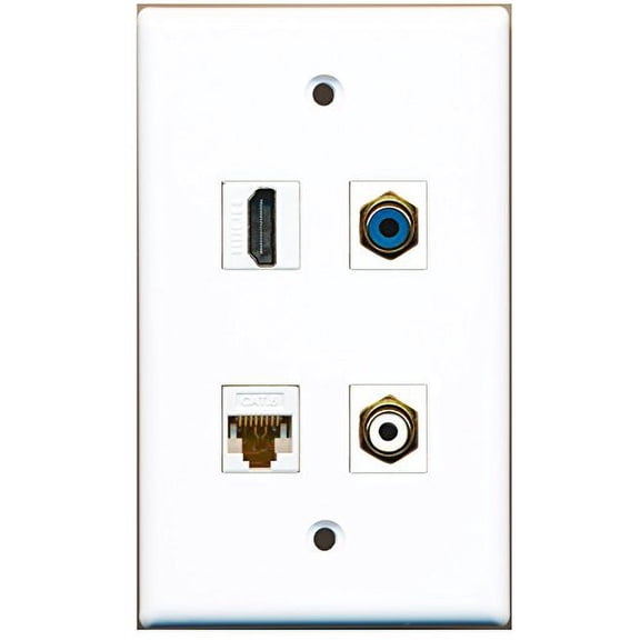 RiteAV - 1 Port HDMI 1 Port RCA White 1 Port RCA Blue 1 Port Cat6 Ethernet White Wall Plate