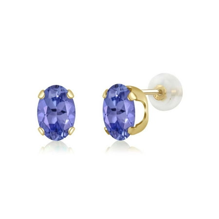 - 1.64 Ct Oval 7x5mm Blue Tanzanite AAA 14K Yellow Gold Stud Earrings