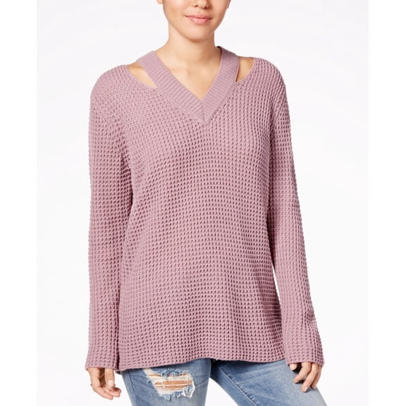 Hooked Up By Iot Juniors Cutout Collar Sweater Elderberry L