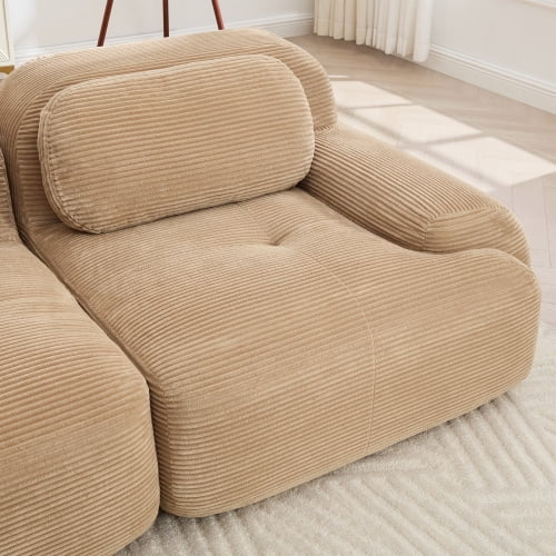 82" Modular Loveseat Sofa - Luxury Corduroy Fabric, Separable Design, Curved Armrests, Anti-Slip Base, High-Resilience Sponge, for Living Room, Bedroom, Audiovisual Room, Camel