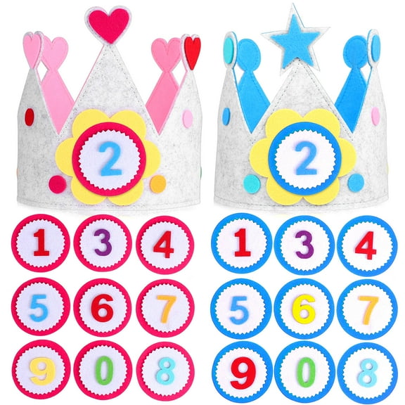 Raindrops 2Sets Baby Crowns with Interchangeable Numbers for Kids Birthday Party in 11.8X6.5X0.2in
