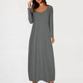 thumbnail image 2 of Lenpel Robes Maxi pour Femmes à Manches Longues, Col Rond, Couleur Unie, Robes T-Shirt, Robes Décontractées Douces, Robes d'Automne et d'Hiver (Gris Foncé, XX-Grand), 2 of 6