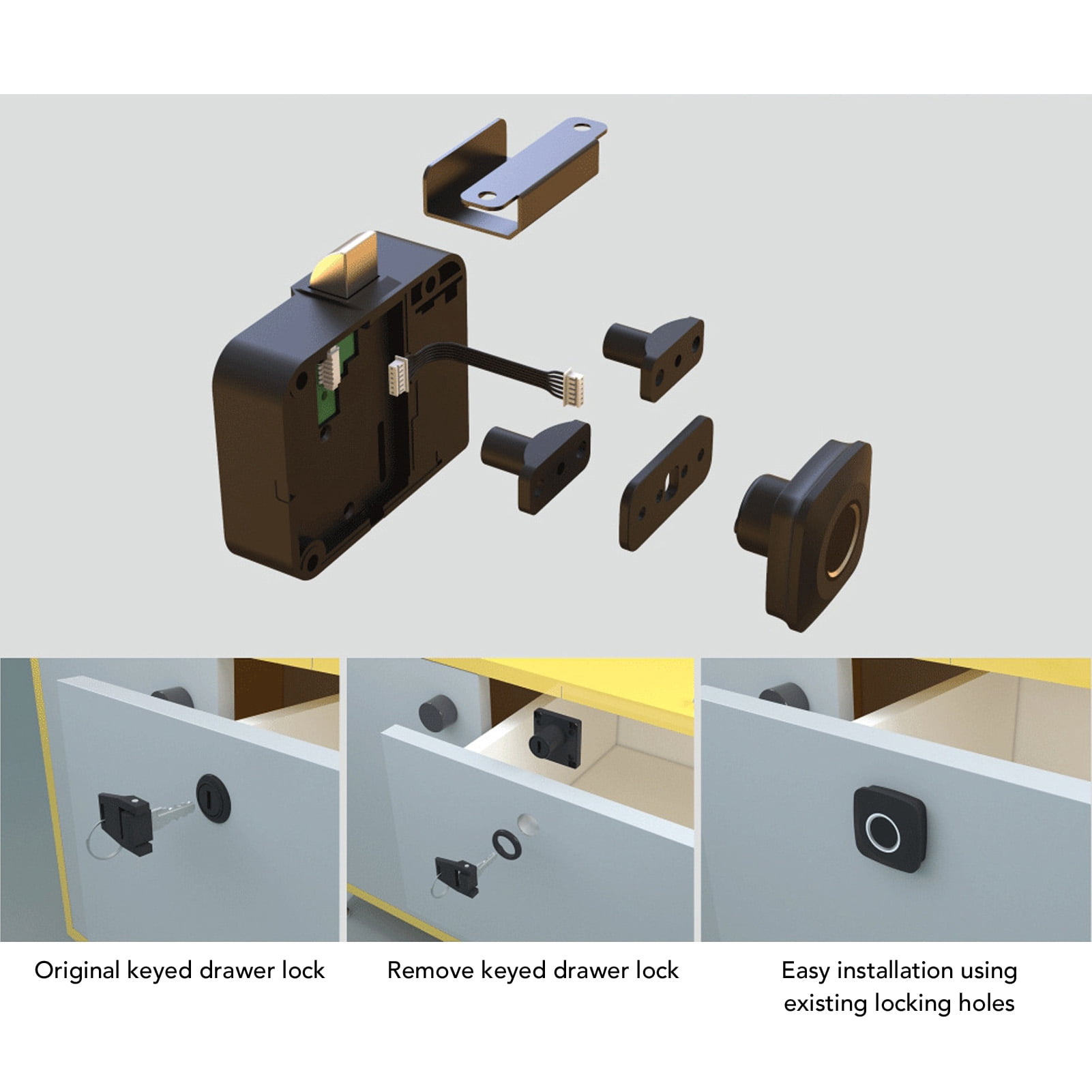 Yajisi Fingerprint Cabinet Lock Battery Powered Keyless Smart Biometric Drawer Lock for Wardrobe Office Desk (5.12 inches / 13 cm)