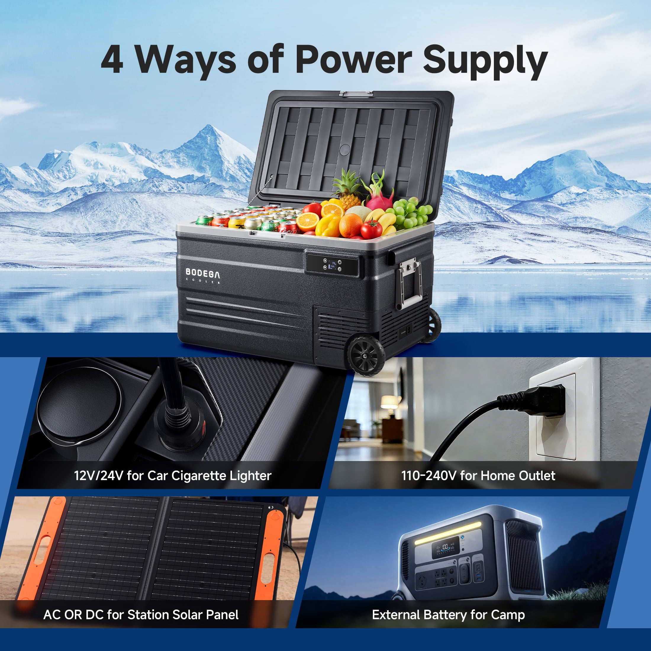 BODEGA U75  12 Volt Car Refrigerator 80 Quarts 75L Portable Car Fridge 12V/24V DC & 100-240V AC for RV, Travel,  Camping, Car Fridge Freezer