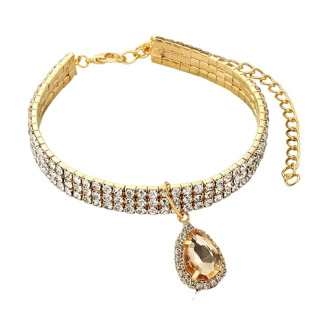 TIELUTT Three Of Encrusted Rhinestone Pet Collars Water Drop Coloured Pendants Stretch Dog and Cat Necklace Jewellery Dog Hair Color Cat Kimono Puller Snap Joint Oil for Dogs Cat Ties