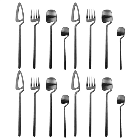 

Cutlery Set Stainless Steel Dinner Tableware Flatware Set Knife Fork Spoon Dinnerware Set Party Set(Black 16 PCS)